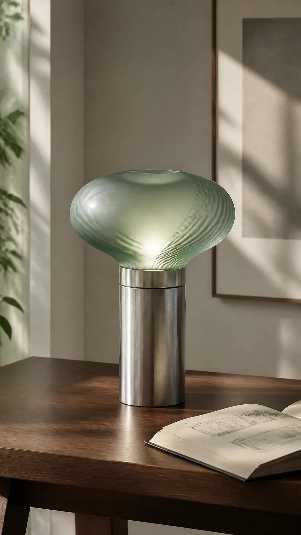 Sea-green glass desk lamp generated with GPT Image 2 in the monalisa-1 gallery.